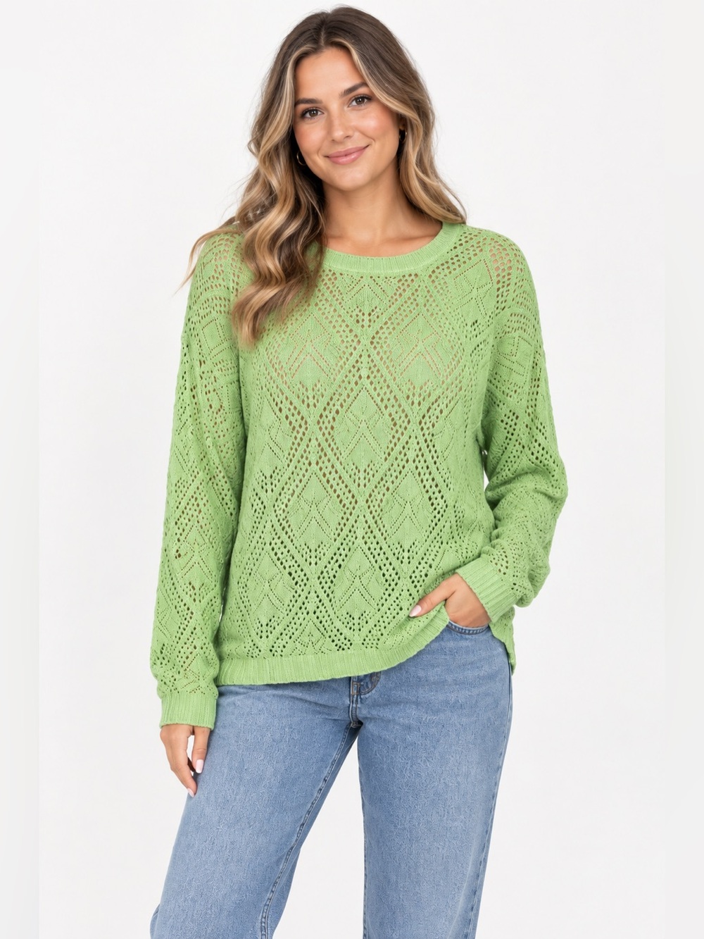 Torrid Light Green Openwork Crewneck Sweater